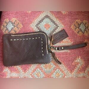 Handmade Brown Leather Wristlet Wallet | Zip Pouch | Artisan Stitching